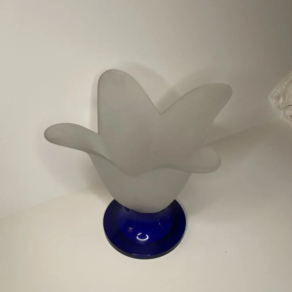 COBALT BLUE GLASS Tulip/Lily Shape Vase FROSTED WHITE Planter CANDLE HOLDER